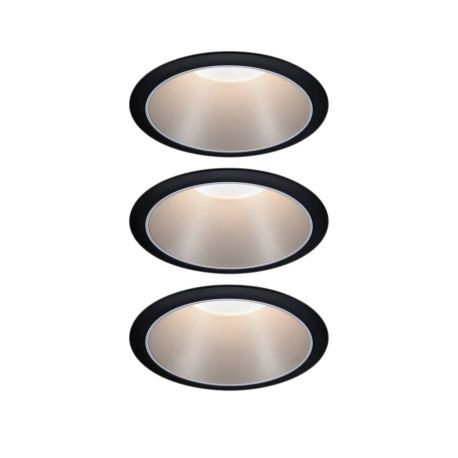 Lot de 3 spots encastrés ronds Cole Coin Paulmann - Fixe - 6W - 2700K - IP44 - Noir/Argent - 3-Step-Dim