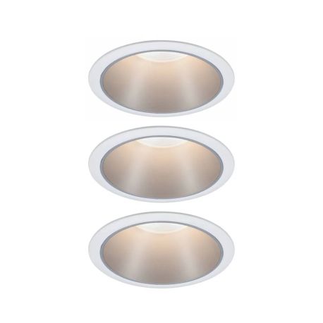 Lot de 3 spots encastrés ronds Cole Coin Paulmann - Fixe - 6W - 2700K - IP44 - Blanc/Argent - 3-Step-Dim