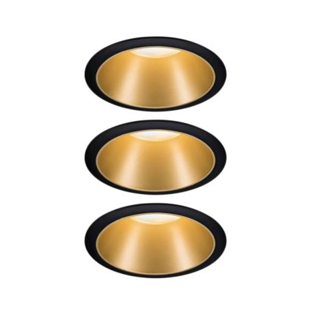 Lot de 3 spots encastrés ronds Cole Coin Paulmann - Fixe - 6W - 2700K - IP44 - Noir/Doré - 3-Step-Dim