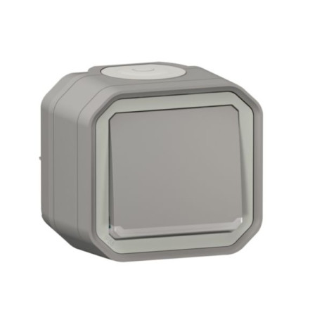 Bouton poussoir NO avec voyant lumineux Plexo Legrand - 10A - IP55 - Complet - En saillie - Gris