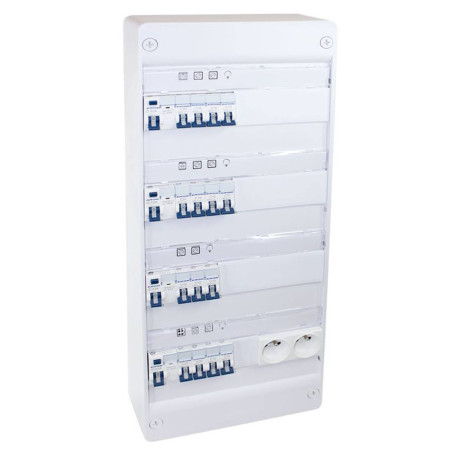 Coffret électrique monté-câblé 52 modules Evolution Eur'Ohm - 4 rangées - pour logements T4/T5