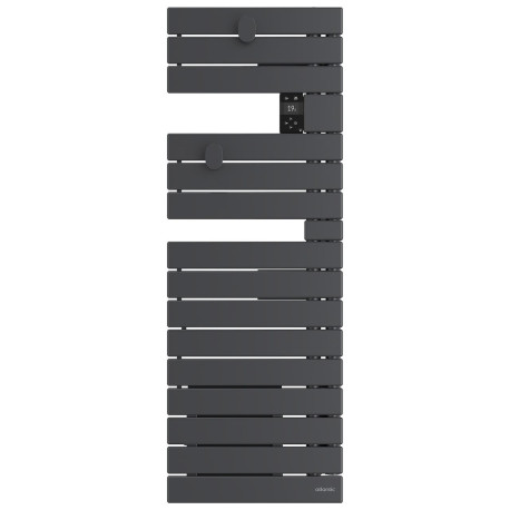 Sèche-serviettes étroit connecté Wifi Nefertiti Atlantic - 500+1000W avec soufflerie - Mât à droite - Graphite