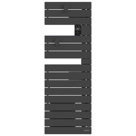 Sèche-serviettes étroit connecté Wifi Nefertiti Atlantic - 600+1000W avec soufflerie - Mât à droite - Anthracite