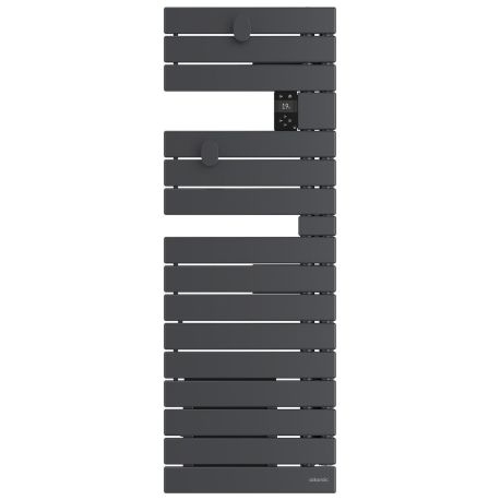 Sèche-serviettes étroit connecté Wifi Nefertiti Atlantic - 600+1000W avec soufflerie - Mât à droite - Graphite