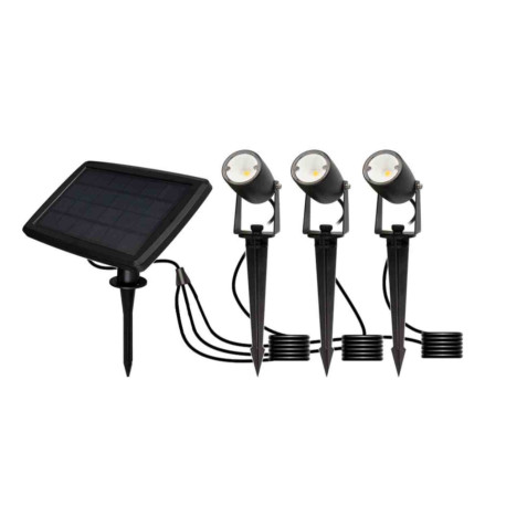 Kit de 3 projecteurs LED solaires sur piquets Cotti Aric - 3x1.5W - 3000K - Noir - Avec capteur solaire