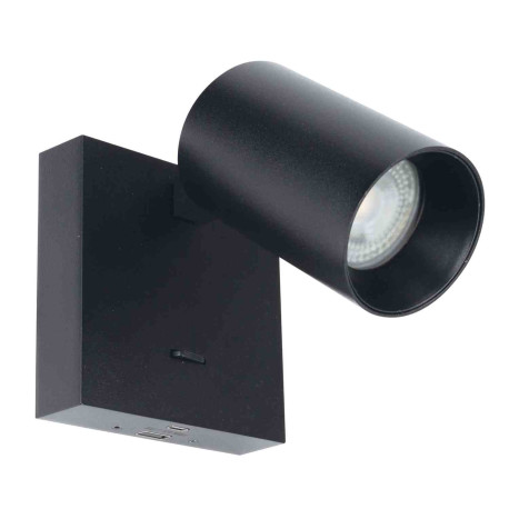 Applique LED murale Elise avec port USB -C Aric - 5W max - 3000/4000K - Non dimmable - IP20 - Noir