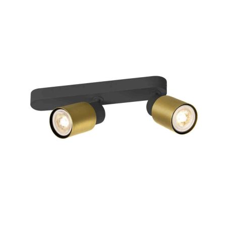 Spot orientable 2 points lumineux Tube Puri 2.0 SLV - Asymétrique - Mur ou plafond - GU10 - 2x6W max - IP20 - Noir et Or