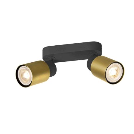 Spot orientable 2 points lumineux Tube Puri 2.0 SLV - Mur ou plafond - GU10 - 2x6W max - IP20 - Noir et Or