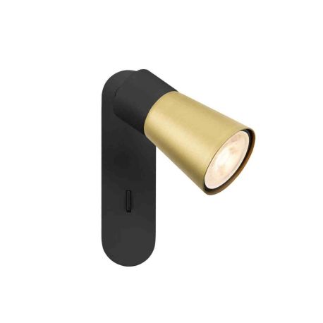 Spot orientable 1 point lumineux avec interrupteur Cone Puri 2.0 SLV - Mur - GU10 - 6W max - IP20 - Noir et Or