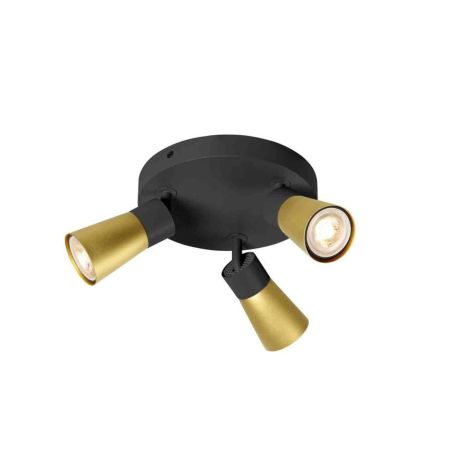 Spot orientable 3 points lumineux Cone Puri 2.0 SLV - Base ronde - Mur ou plafond - GU10 - 3x6W max - IP20 - Noir et Or