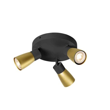 Spot orientable 3 points lumineux Dome Puri 2.0 SLV - Base ronde - Mur ou plafond - GU10 - 3x6W max - IP20 - Noir et Or