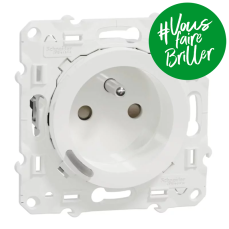 Prise ronde 2P+T connectée Wiser Odace Schneider Electric - Génération 2 - 16A - zigbee - Blanc