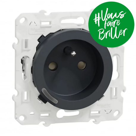 Prise ronde 2P+T connectée Wiser Odace Schneider Electric - Génération 2 - 16A - zigbee - Anthracite
