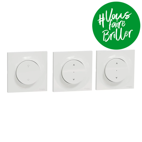 Kit commande sans fil et 2 BP pour volets roulants Wiser Odace - Zigbee 3.0 - Encastré - Blanc