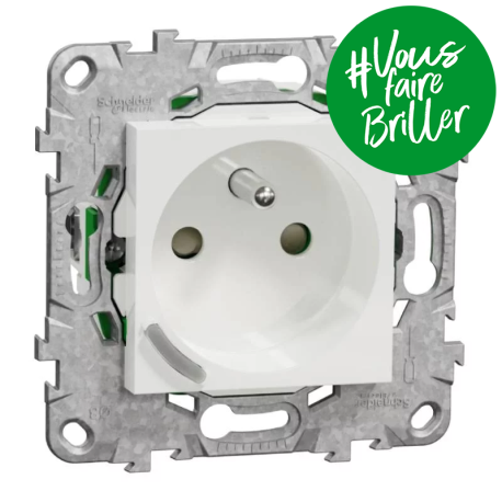 Prise carrée 2P+T connectée Wiser Unica Schneider Electric - Génération 2 - 16A - zigbee - Blanc
