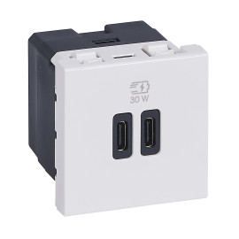 Prise double USB Mosaic Legrand - Type C - 3A - 30W - Blanc
