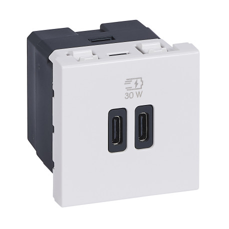 Prise double USB Mosaic Legrand - Type C - 3A - 30W - Blanc