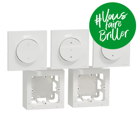 Kit commande sans fils et 2 BP volets roulants Wiser Odace Schneider Electric - Zigbee 3.0 - Saillie - Blanc