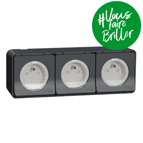 Triple prise de courant 2P+T IP55 IK08 - Saillie - Gris - Mureva Styl
