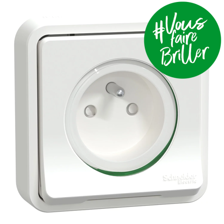 Prise de courant 2P+T Mureva Styl Schneider Electric - Encastrée - 16A - IP55 - Blanc - Complet
