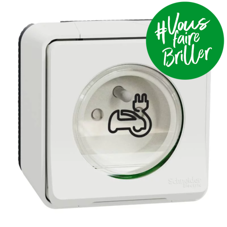 Prise de courant 2P+T renforcée IP55 IK08 connexion auto Schneider Electric - Saillie - Complet - Blanc - Mureva Styl