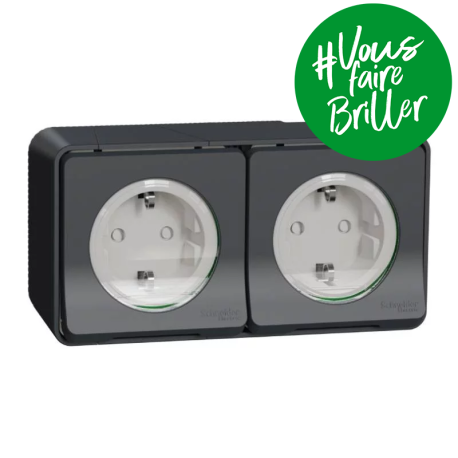 Double prise de courant schuko 2P+T IP55 IK08 - Saillie - Gris - Mureva Styl - Prise standard allemand