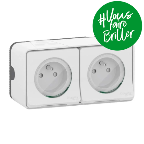Prise de courant double 2P+T Mureva Styl Schneider Electric - Blanc - IP55