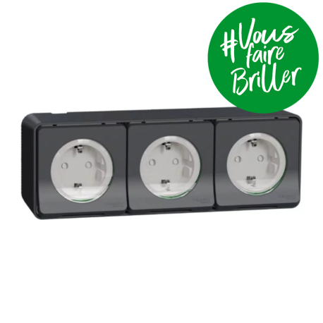 Triple prise de courant Schuko 2P+T IP55 IK08 - Saillie - Gris - Mureva Styl - Prise standard allemand