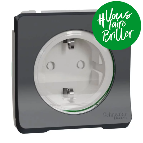 Prise de courant 2P+T IP55 IK08 connex auto - Schuko - Composable - Gris - Mureva Styl