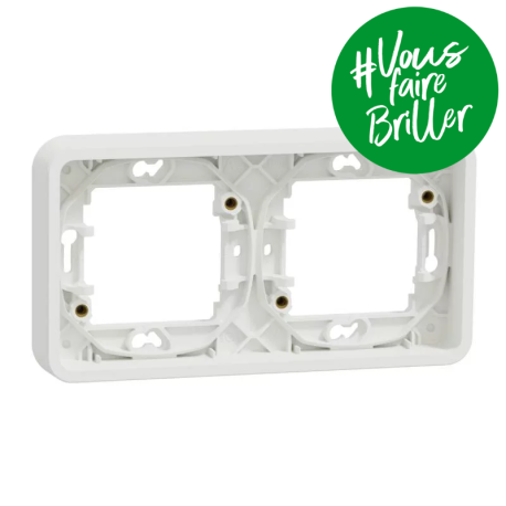 Cadre 2 postes horizontale IP55 IK07 Encastré - Blanc- Mureva Styl