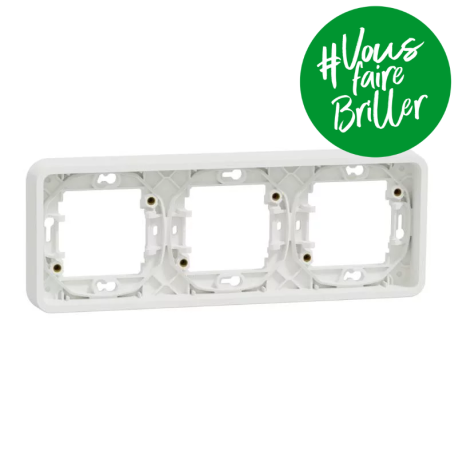 Cadre 3 postes horizontale IP55 IK07 - Encastré - Blanc- Mureva Styl