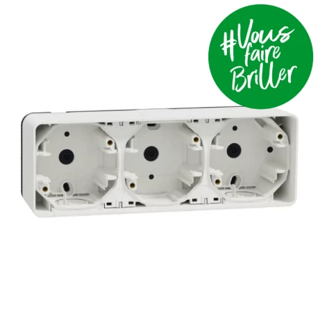 Boite 3 postes horizontale IP55 IK08 - En saillie - Blanc - Mureva Styl