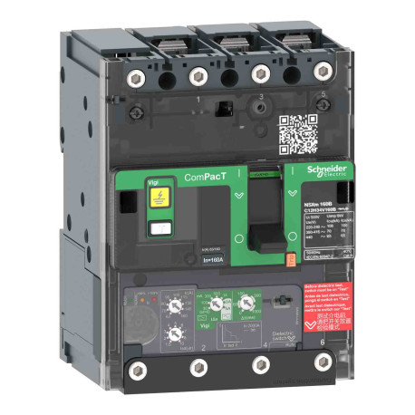 Disjoncteur différentiel Vigi ComPacT NSXmH - MicroLogic 4.1 - Type A/AC - 100A - 3P3D - 70kA - Borne à cosses