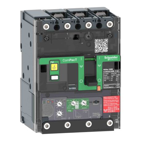 Disjoncteur différentiel Vigi ComPacT NSXmH - MicroLogic 4.1 - Type A/AC - 25A - 3P3D - 70kA - Borne à cosses