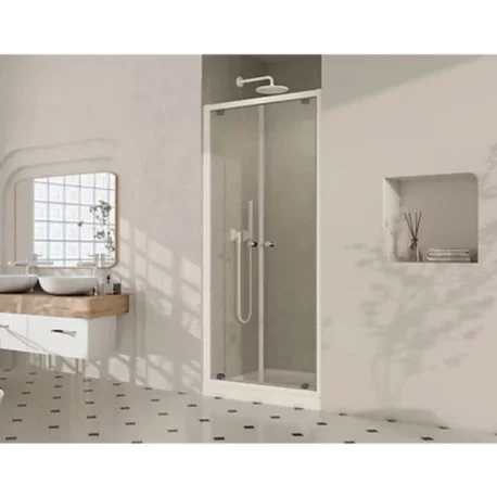 Porte de douche Yuca Aquance - 875↔905 - 2 battants - 90cm - Blanc - Verre transparent