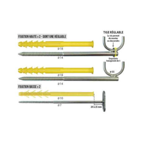 Lot de 2 fixations pour radiateurs fonte ING Fixations - Vis + cheville - 18x160mm