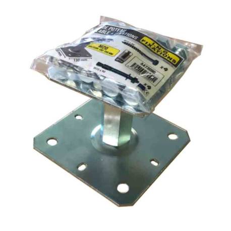 Boite de 10 pieds de poteau réglables CE ING Fixations - 100/150mm - M20 - Zingué - Avec fixations