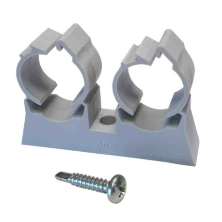 Boite de 50 fixations doubles Rapid-Tube + vis ING Fixations - Ø 20mm - Polyamide - Gris