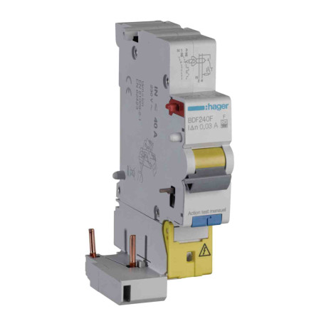 Bloc différentiel 1P+N Hager - 40A - 30mA - Type F à bornes décalées