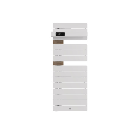 Sèche-serviettes connecté Allure 4 Thermor - Étroit - Mât à gauche - 500W - Blanc brillant/Entretoises chêne clair