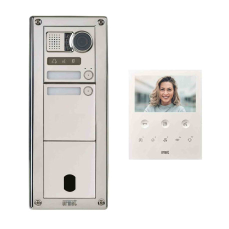 Kit vidéo préprogrammé Sinthesi Steel Urmet - 2Voice - 2 boutons - 3 modules - Inox
