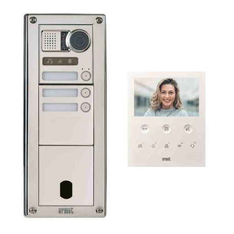 Kit vidéo préprogrammé Sinthesi Steel Urmet - 2Voice - 3 boutons - 3 modules - Inox