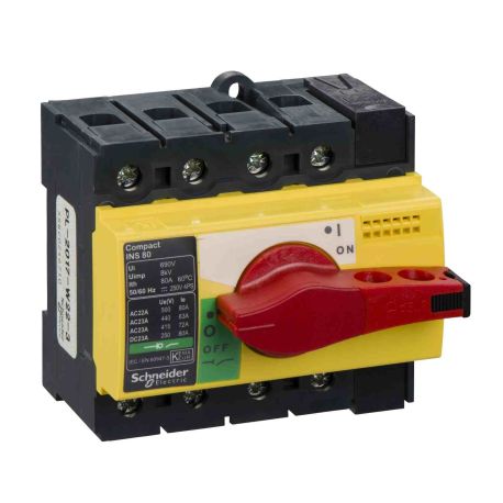 Interrupteur sectionneur ComPact INS Schneider - 4P - 80A - Poignée rouge