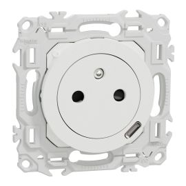 Prise de courant 2P+T USB-C Odace Schneider Electric - 16A - Blanc