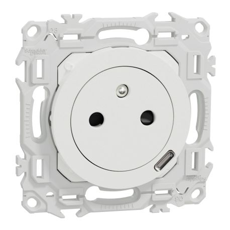 Prise de courant 2P+T USB-C Odace Schneider Electric - 16A - Blanc