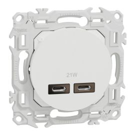 Double chargeur USB-C Odace Schneider Electric - Blanc