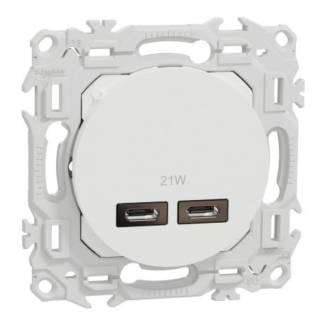 Double chargeur USB-C Odace Schneider Electric - Blanc