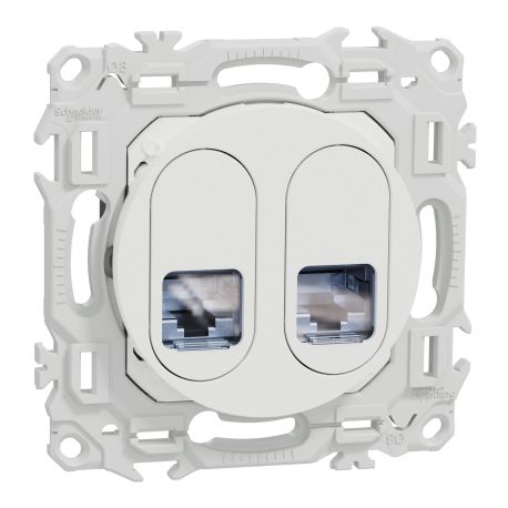 Prise double RJ45 Odace Schneider Electric - Cat.6 - STP - Blanc