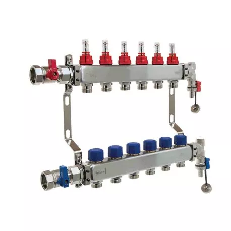 Collecteur 9 départs JG Underfloor RWC - pour plancher chauffant  - Acier Inox