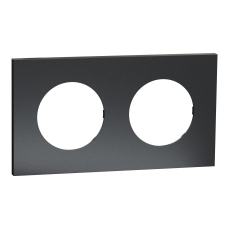 Plaque Odace Métal Schneider Electric - 2 postes - Effet Perle noire - Support Noir
